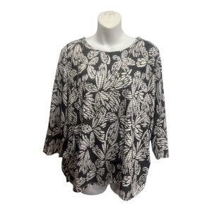 Alfred Dunner Women's Floral Blouse Black 3/4 Sleeve Size L